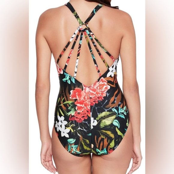 Magicsuit | Slimming Black Floral Swimsuit | Twist Front | Strappy Back | 12 - Picture 2 of 5